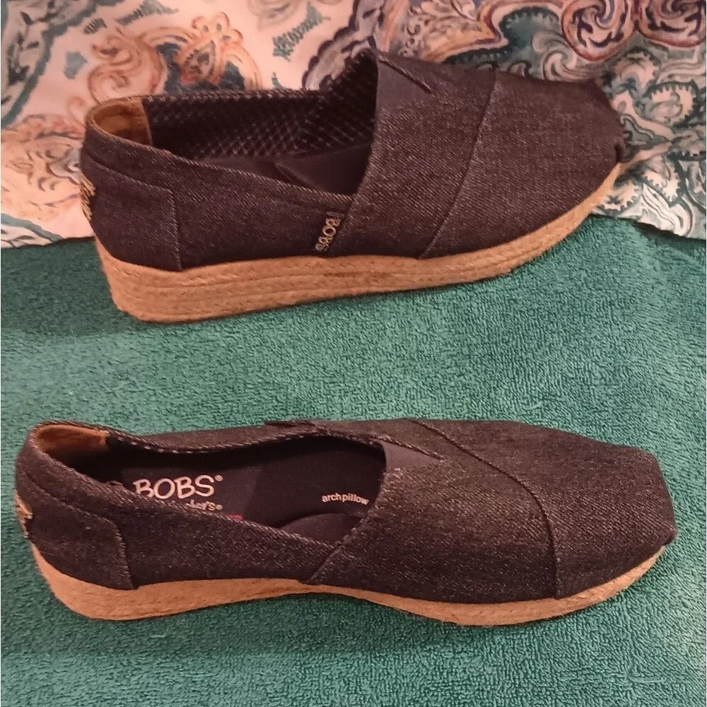 Bobs By Sketchers  Espadrille Slip-On Shoes Denim Woven Soles Womens Size 7